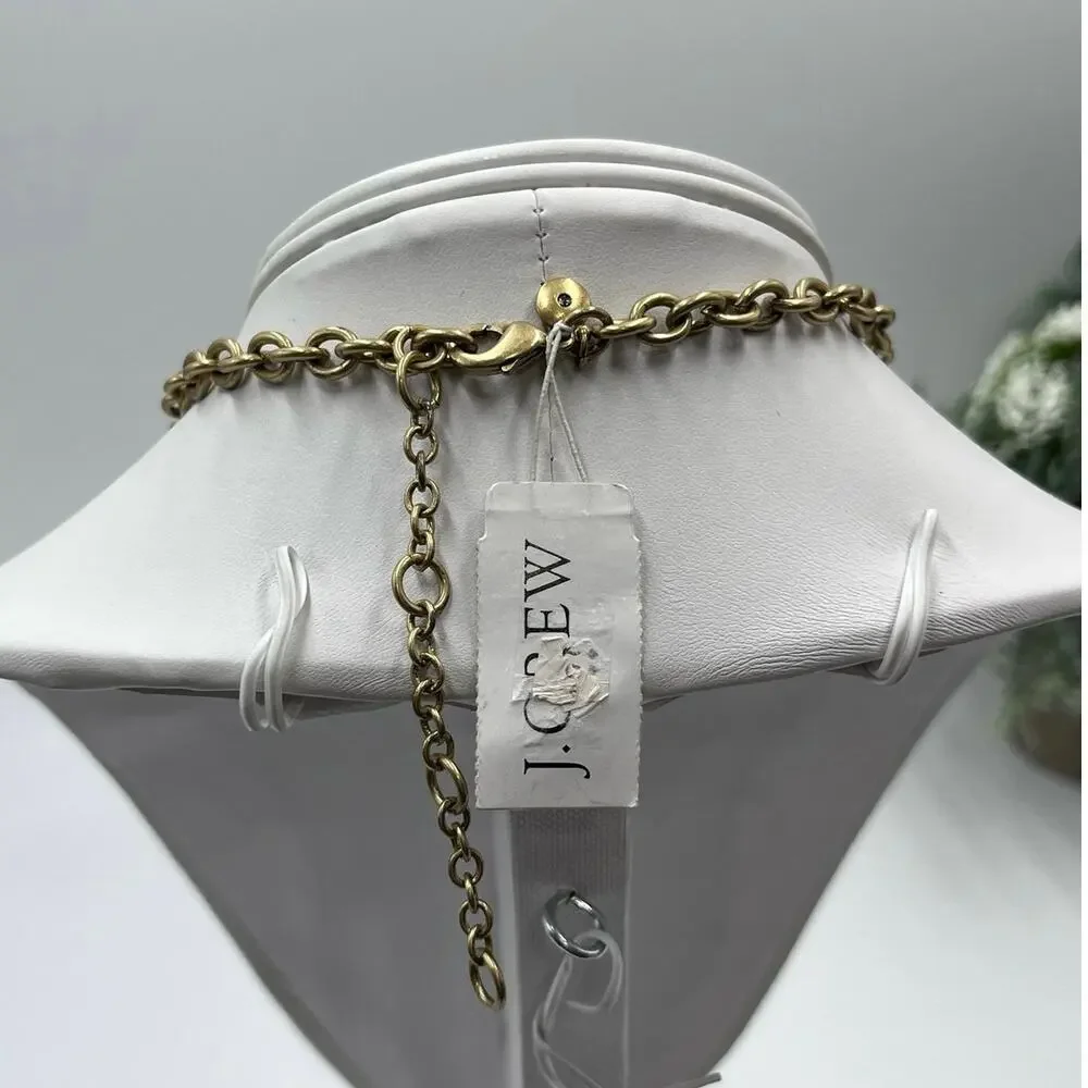 J. CREW Signed Crystal Rhinestone Gold Brass Tone Cluster Statement Necklace New